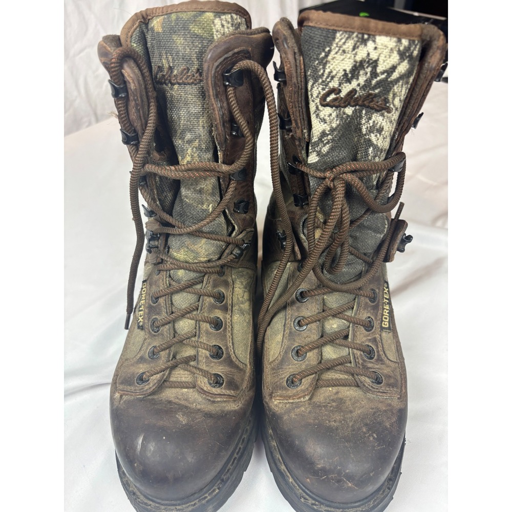 Cabelas Mens 8.5 D Gore-Tex Thinsulate Camo Leather Hunting Boots Vibram Sole